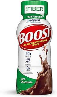 BOOST High Protein with Fiber Complete Nutritional Drink, Rich Chocolate, 8 fl oz Bottle, 24 Pack