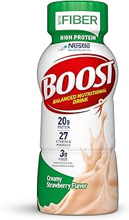 BOOST High Protein with Fiber Complete Nutritional Drink, Creamy Strawberry, 8 fl oz Bottle, 24 Pack