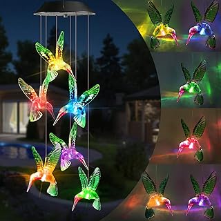 Toodour Solar Wind Chime, Color Changing Wind Chimes Hummingbird, LED Decorative Mobile, for Mom, Waterproof Outdoor Decorative Lights for Garden, Patio, Party, Yard, Window Xmas Decor