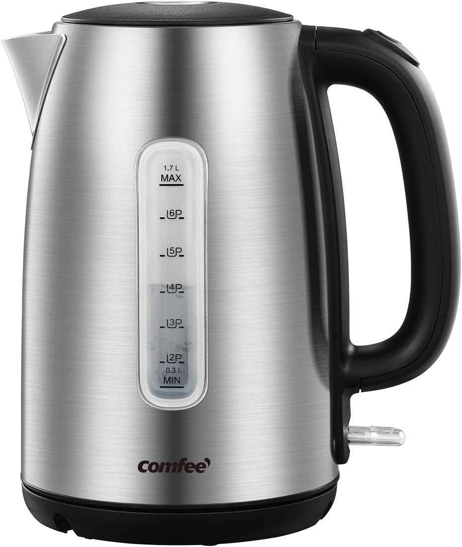 COMFEE' Stainless Steel Electric Kettle, 1.7 Liter Tea Kettle Electric & Hot Water Kettle, 1500W Fast Boil with LED Light, Auto Shut-Off and Boil-Dry Protection-0