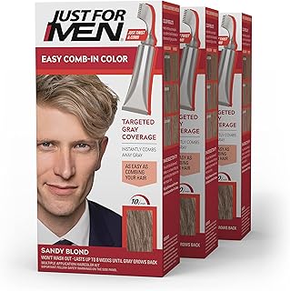 Just for Men Easy Comb-In Color Mens Hair Dye, Easy No Mix Application with Comb Applicator - Sandy Blond, A-10, Pack of 3