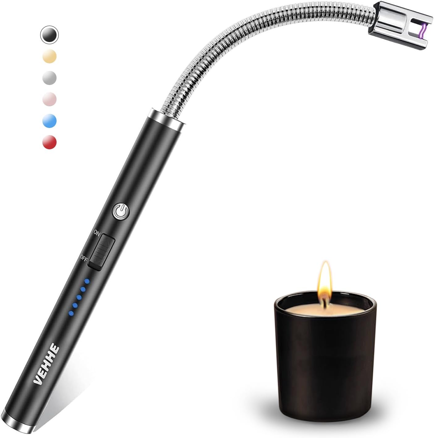 VEHHE Candle Lighter, Electric Rechargeable Arc Lighter with LED Battery Display Long Flexible Neck USB Lighter for Light Candles Gas Stoves Camping Barbecue-0