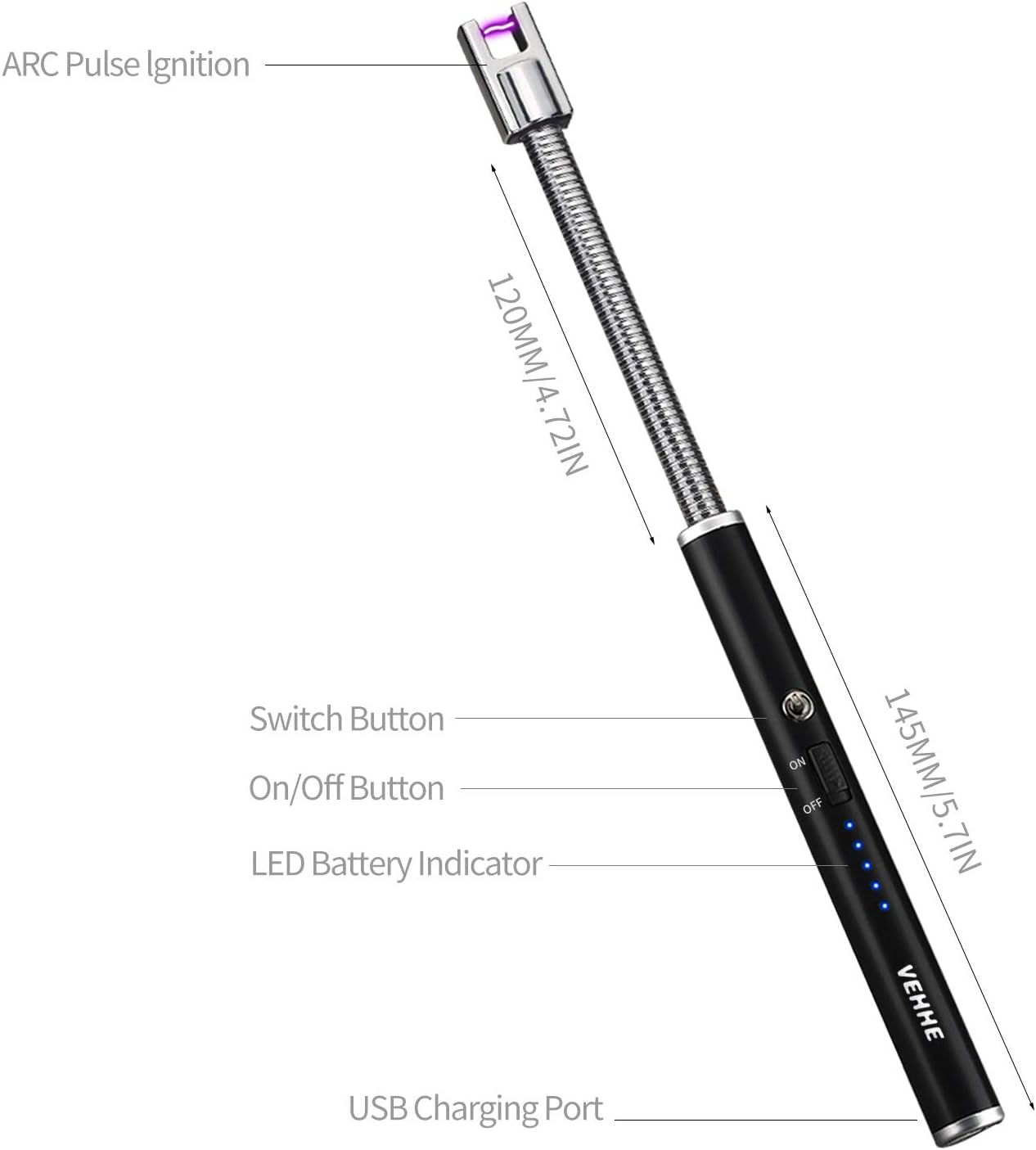 VEHHE Candle Lighter, Electric Rechargeable Arc Lighter with LED Battery Display Long Flexible Neck USB Lighter for Light Candles Gas Stoves Camping Barbecue-2