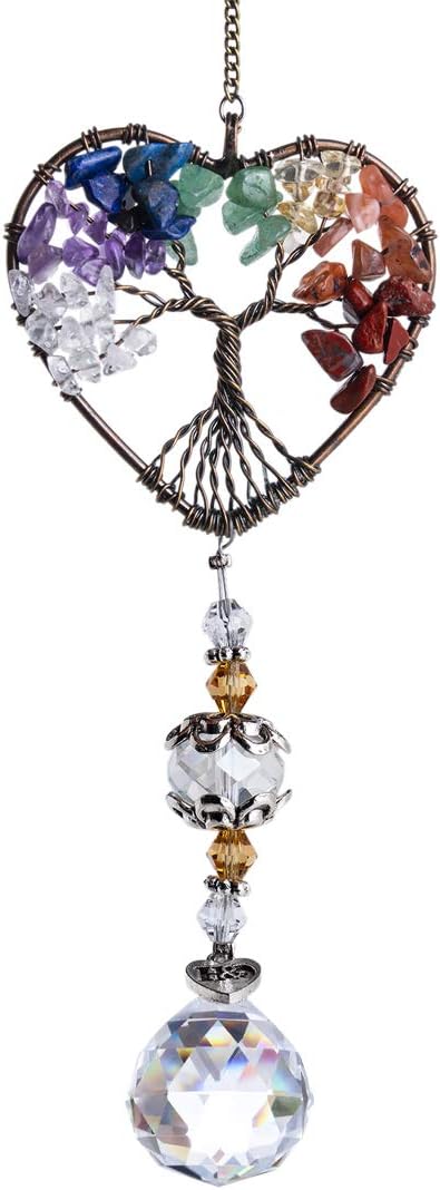 H&D HYALINE & DORA Suncatcher Window Hanging Tree of Life Heart Shaped Crystal Ball Prism Drop Pendant-0