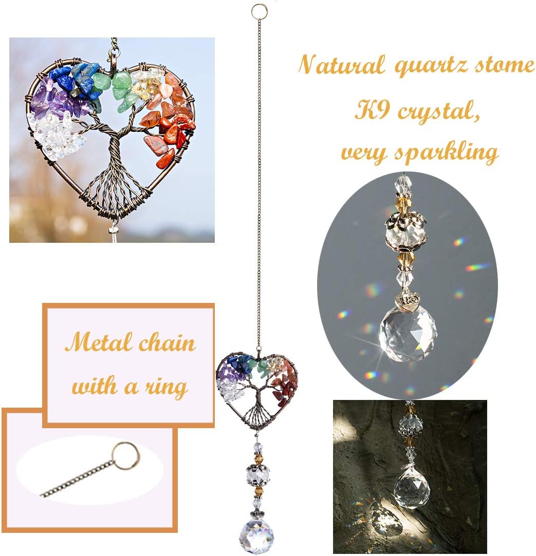 H&D HYALINE & DORA Suncatcher Window Hanging Tree of Life Heart Shaped Crystal Ball Prism Drop Pendant-1