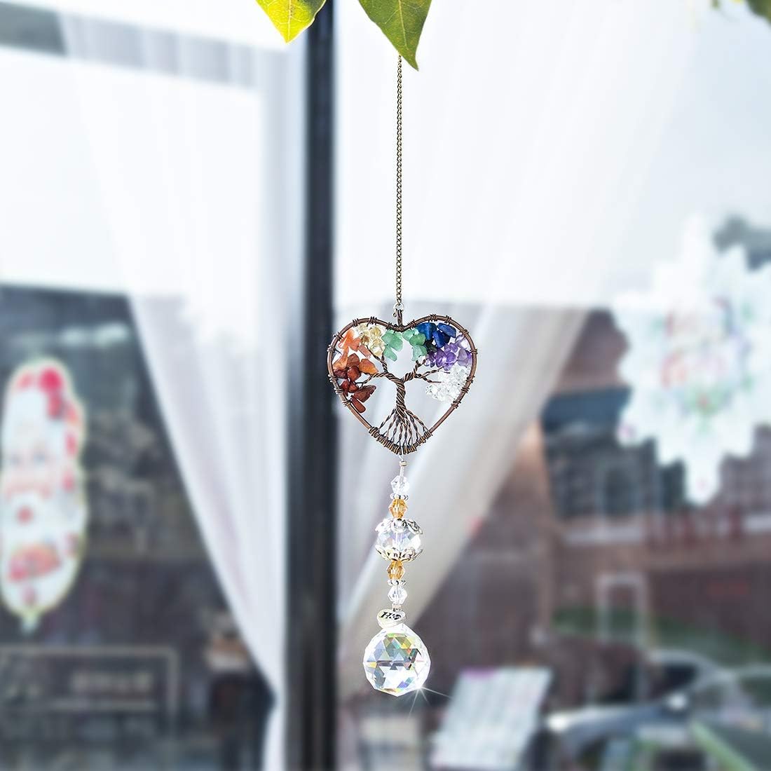 H&D HYALINE & DORA Suncatcher Window Hanging Tree of Life Heart Shaped Crystal Ball Prism Drop Pendant-2