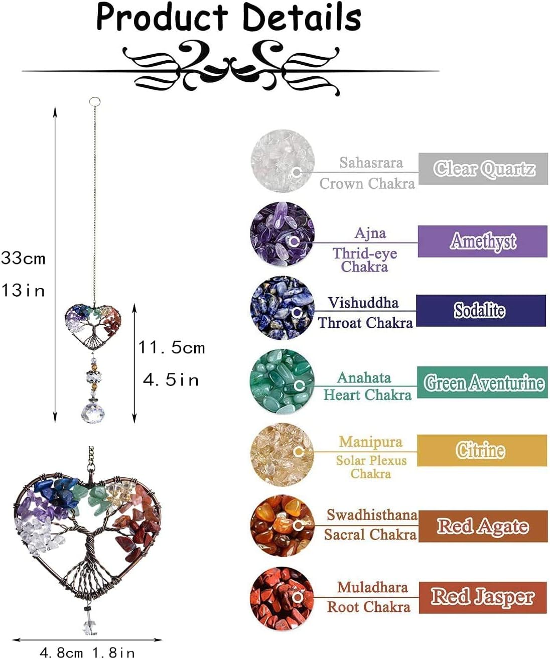 H&D HYALINE & DORA Suncatcher Window Hanging Tree of Life Heart Shaped Crystal Ball Prism Drop Pendant-5