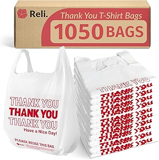 Reli. Plastic Bags Thank You (1050 Count) | White Grocery Bags, Plastic Shopping Bags with Handles