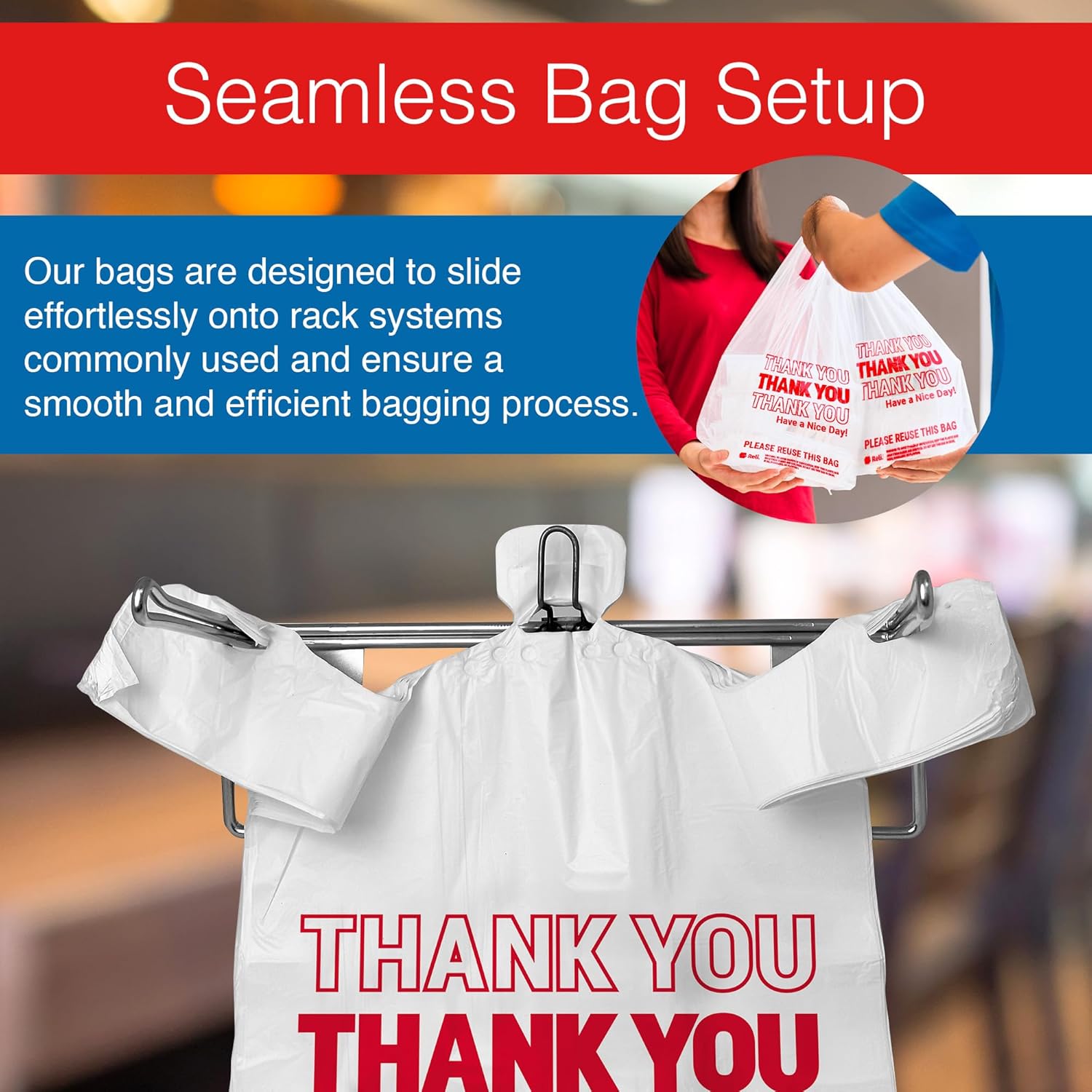 Reli. Plastic Bags Thank You (1050 Count) | White Grocery Bags, Plastic Shopping Bags with Handles-4