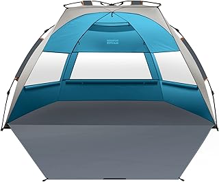 OutdoorMaster Beach Tent for 3-4 Person - Easy Setup and Portable Beach Shade Sun Shelter Canopy with UPF 50+ UV Protection Removable Skylight Family Size