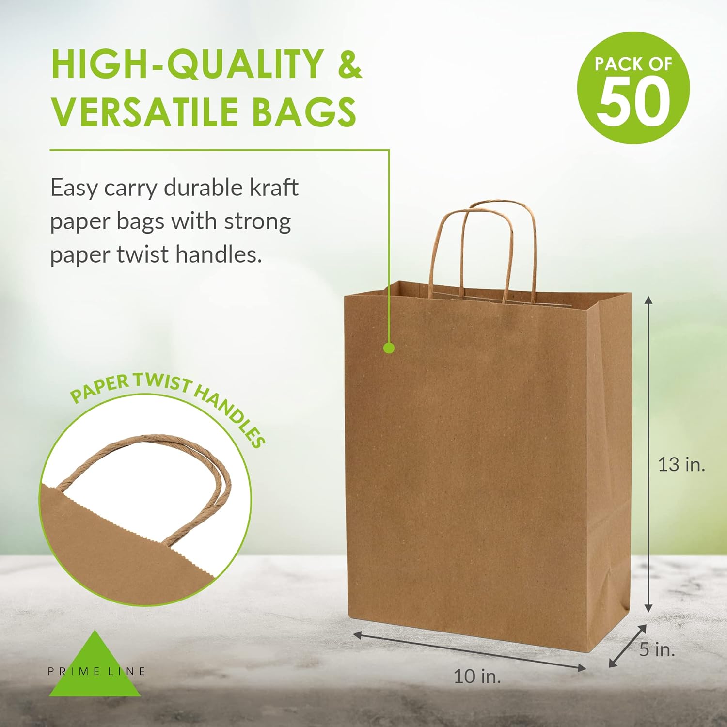 Prime Line Packaging 10x5x13 Medium 50 Pack Brown Bags with Handles, Heavy Duty Gift Bags, Bags for Small Business, Boutique, Merchandise, Party, Bulk-3