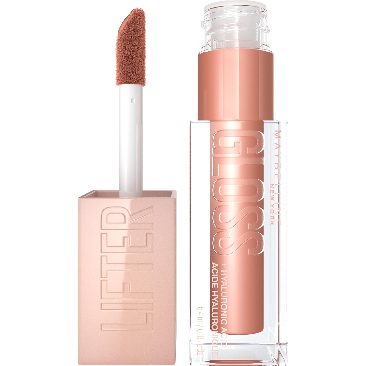 Maybelline Lifter Gloss, Hydrating Lip Gloss with Hyaluronic Acid, High Shine for Plumper Looking Lips, Stone, Rosey Neutral, 0.18 Ounce-0