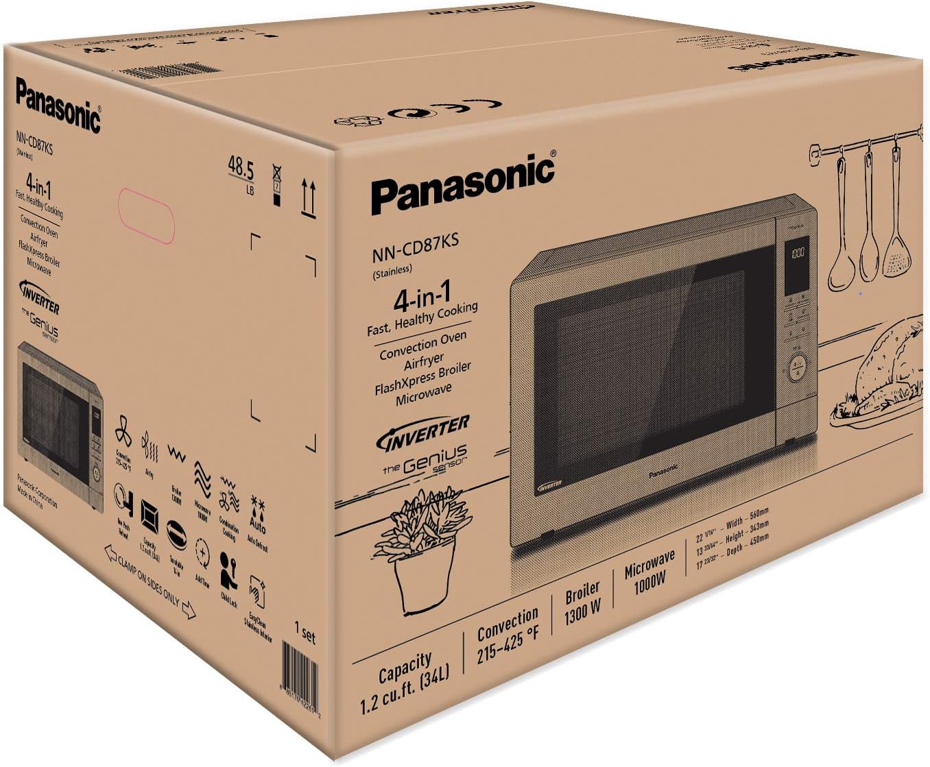 Panasonic HomeChef 4-in-1 Microwave Oven with Air Fryer, Convection Bake, FlashXpress Broiler, Inverter Microwave Technology, 1000W, 1.2 cu ft with Easy Clean Interior - NN-CD87KS (Stainless Steel)-12