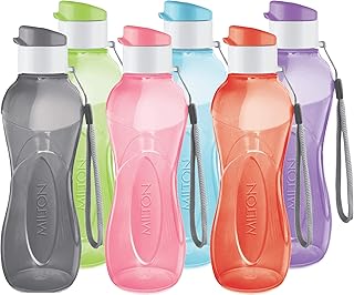 MILTON Water Bottle Kids Reusable Leakproof 12 Oz Plastic Wide Mouth Large Big Drink Bottle BPA & Leak Free with Handle Strap Carrier for Cycling Camping Hiking Gym Yoga