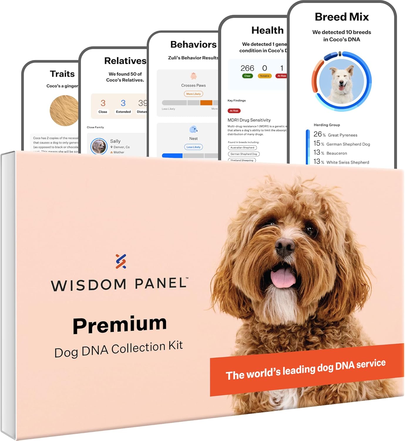 Wisdom Panel Premium Dog DNA Kit: Most Comprehensive with 265+ Health Tests, Identify 365+ Dog Breeds, 50+ Traits, Relatives, Ancestry, Genetic Diversity - 1 Pack-0