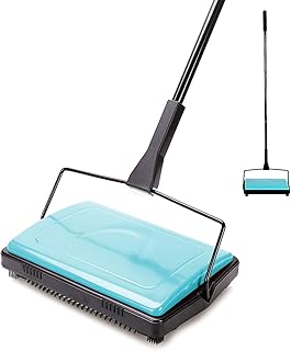 Yocada Carpet Sweeper Cleaner for Home Office Low Carpets Rugs Undercoat Carpets Pet Hair Dust Scraps Paper Small Rubbish Cleaning with a Brush Blue