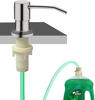 Soap Dispenser for Kitchen Sink, Built in Sink Soap Dispenser (Brushed Nickel), Countertop Soap Dispenser Pump with 47" Extension Tube kit, No Need to Fill Little Bottle Again (Longer Thread Shaft)