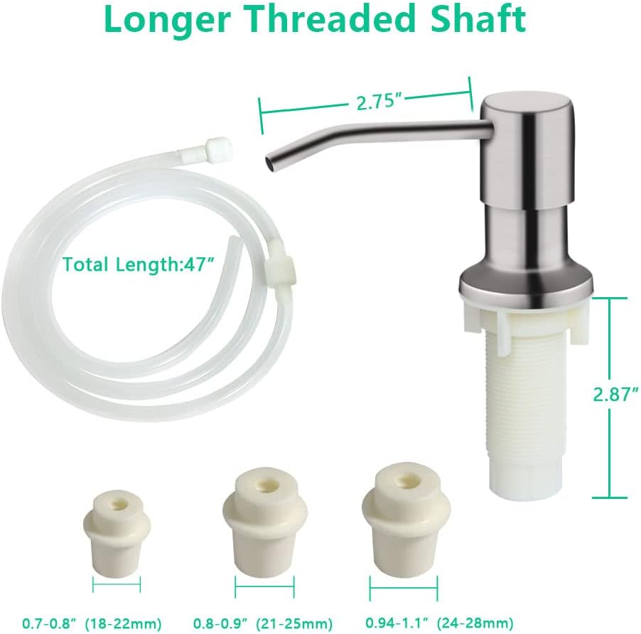 Soap Dispenser for Kitchen Sink, Built in Sink Soap Dispenser (Brushed Nickel), Countertop Soap Dispenser Pump with 47" Extension Tube kit, No Need to Fill Little Bottle Again (Longer Thread Shaft)-5