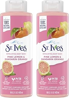 St. Ives Exfoliating Body Wash - Pink Lemon Body Wash for Women with Mandarin Orange, Citrus Body Wash, Body Soap, or Hand Soap with 100% Natural Exfoliants for Glowing Skin, 16 Oz Ea (Pack of 2)