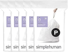 simplehuman Code P 100 Count, Genuine Custom Fit Liners, Drawstring Trash Bags in Dispenser Packs, 50-60 Liter / 13-16 Gallon, White