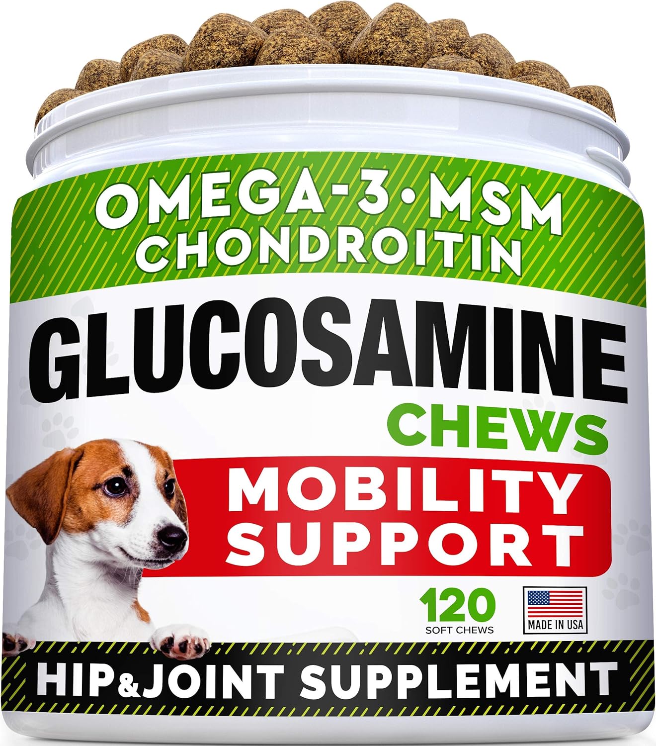 Glucosamine Treats for Dogs - Joint Supplement w/Omega-3 Fish Oil - Chondroitin, MSM - Advanced Mobility Chews - Joint Pain Relief - Hip & Joint Care - Chicken Flavor - 120 Ct - Made in USA-0