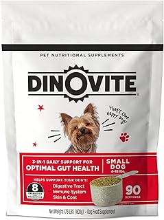 Dinovite Dog Probiotics for Yeast, Itchy Skin and Itchy Ears - Daily Skin & Coat, Digestive, and Immune Support for Small Dogs 1-18lbs – 90-Day Supply, Omega 3 Fatty Acids, Essential Pre & Probiotics