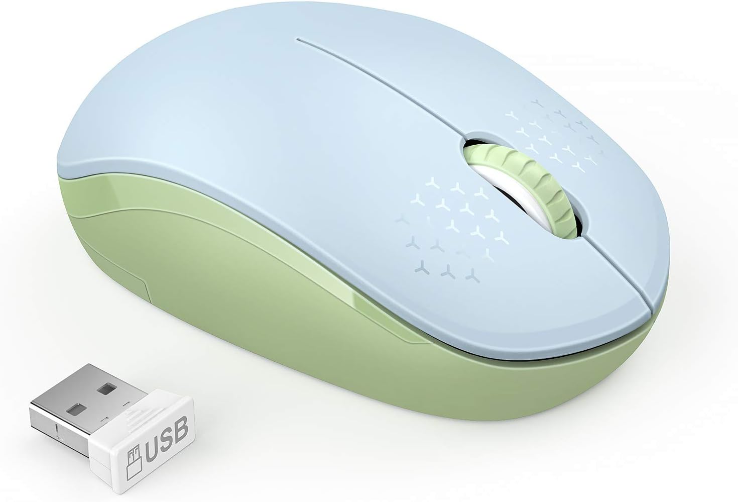 seenda Wireless Mouse, 2.4G Noiseless Mouse with USB Receiver Portable Computer Mice for PC, Tablet, Laptop - Light Blue&Olive Green-0