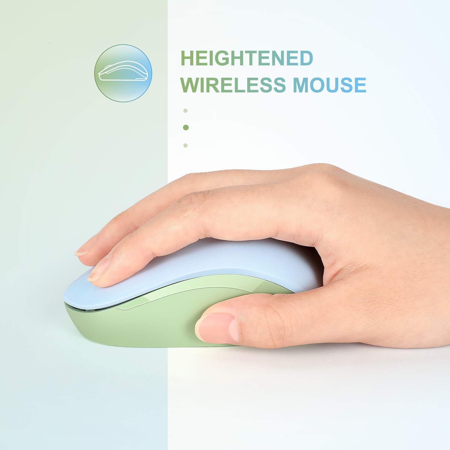 seenda Wireless Mouse, 2.4G Noiseless Mouse with USB Receiver Portable Computer Mice for PC, Tablet, Laptop - Light Blue&Olive Green-3