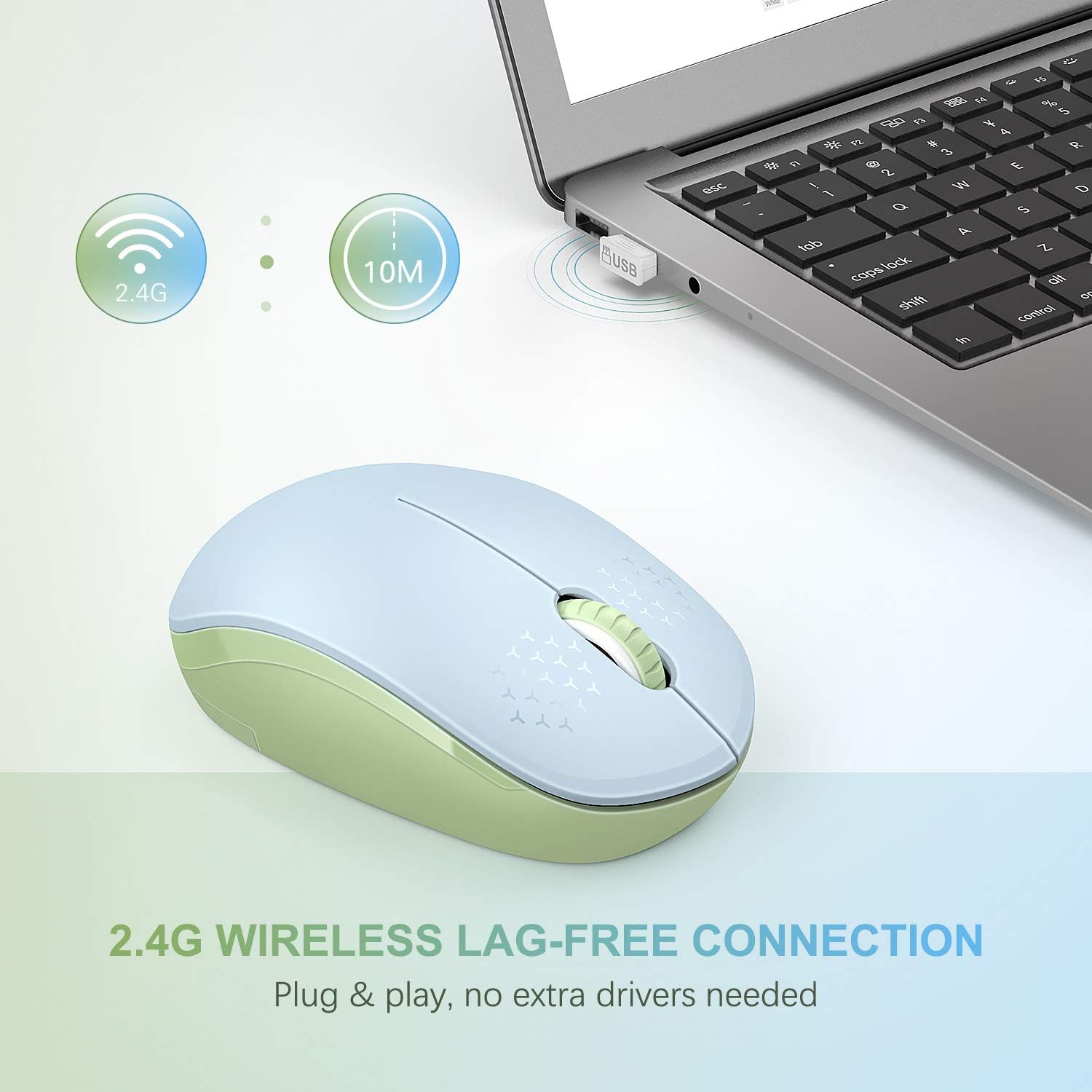 seenda Wireless Mouse, 2.4G Noiseless Mouse with USB Receiver Portable Computer Mice for PC, Tablet, Laptop - Light Blue&Olive Green-4