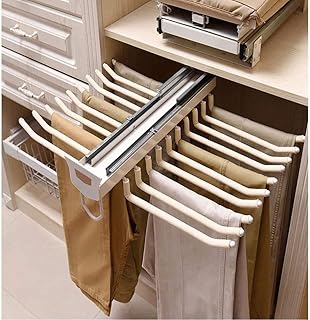 ybaymy Pull Out Trousers Rack 22 Arms Steel Pull Out Pants Rack Pants Hanger Bar Clothes Organizers for Space Saving and Storage Maximum Load 33lbs Beige 23.4x18x5.7inch