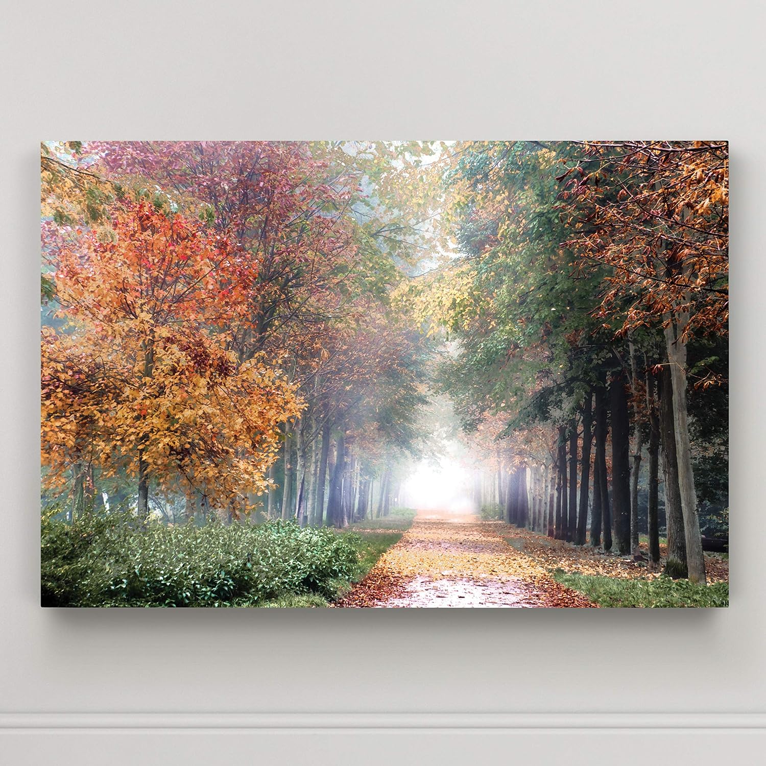 Renditions Gallery Home Wall Art Pictures Pathway through the Misty Autum Forest Canvas Hanging Prints for Living Room Office Decorations - 24"X36" LT08-0