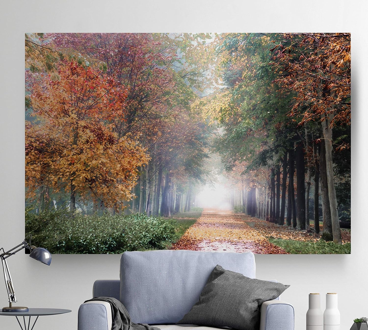 Renditions Gallery Home Wall Art Pictures Pathway through the Misty Autum Forest Canvas Hanging Prints for Living Room Office Decorations - 24"X36" LT08-2