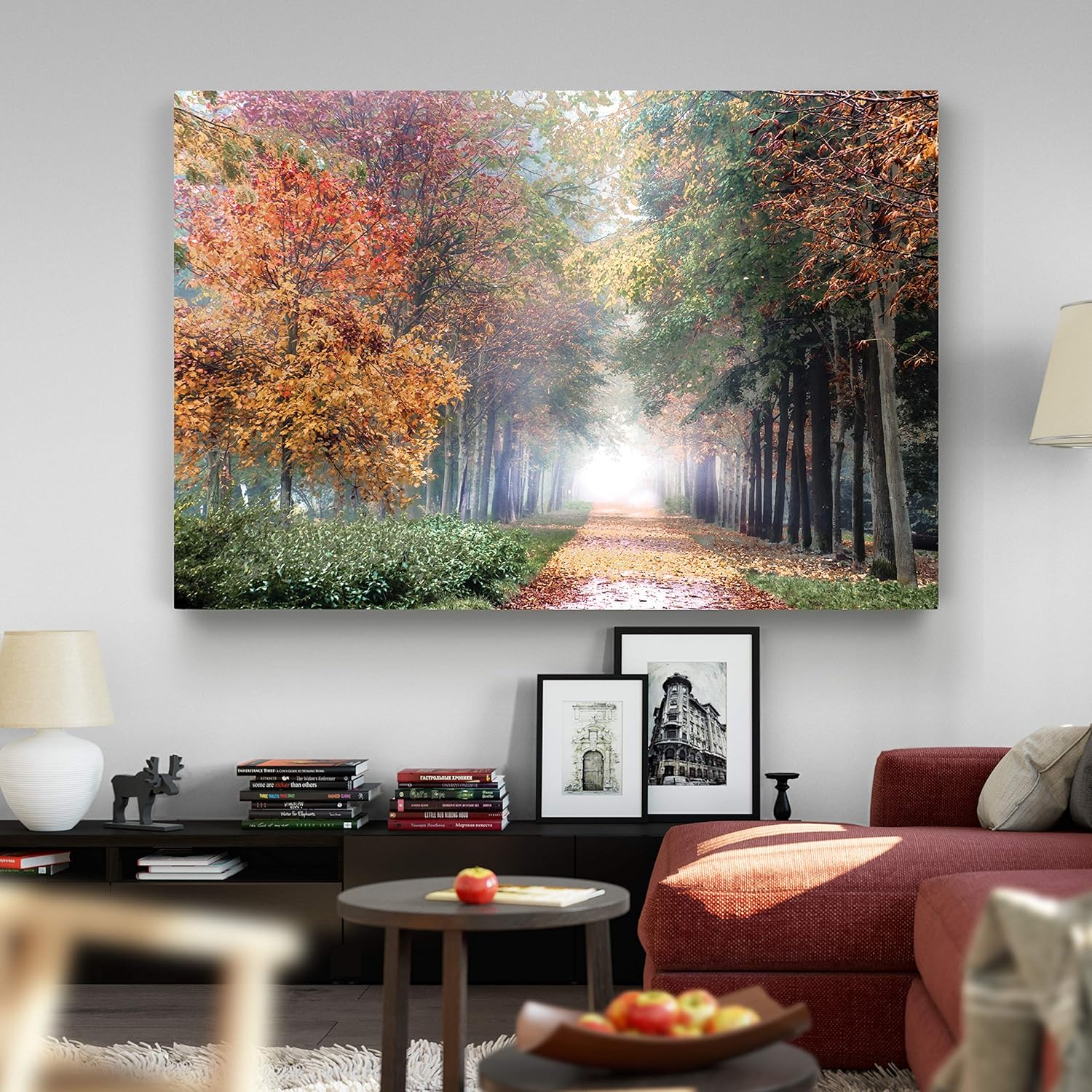 Renditions Gallery Home Wall Art Pictures Pathway through the Misty Autum Forest Canvas Hanging Prints for Living Room Office Decorations - 24"X36" LT08-3