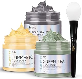 ANAI RUI Turmeric Clay Mask - Green Tea Clay Mask - Dead Sea Minerals Mud Mask, Spa Facial Mask Set, Face Mask Gift Set 2.5 oz each