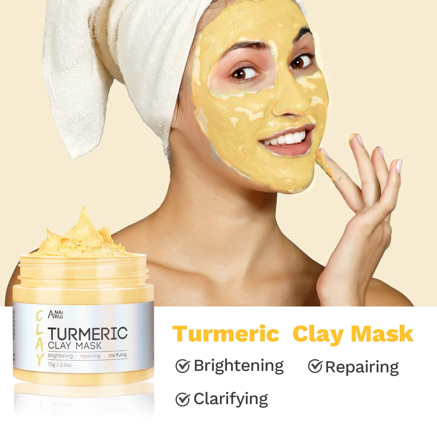 ANAI RUI Turmeric Clay Mask - Green Tea Clay Mask - Dead Sea Minerals Mud Mask, Spa Facial Mask Set, Face Mask Gift Set 2.5 oz each-2