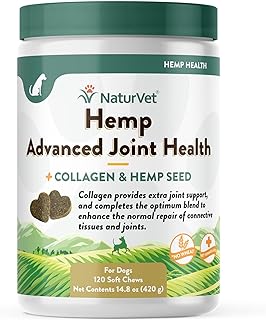 NaturVet Hemp Advanced Joint Health Dog Supplement Soft Chews –Helps Support Joint Health in Dogs – Includes Hemp Seed, Collagen, Glucosamine, MSM, Chondroitin, Omegas – 120 Ct.