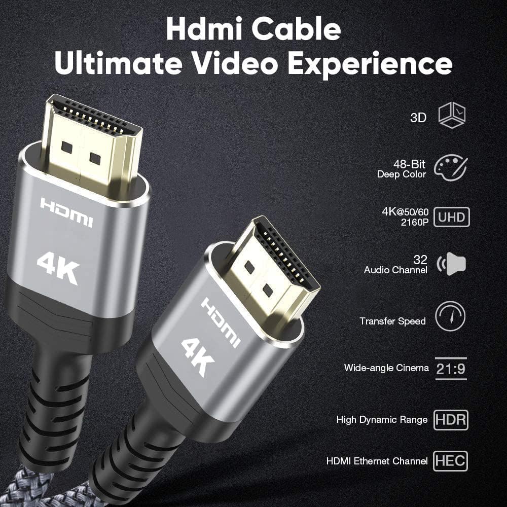 Highwings High-Speed 4K HDMI Cable 25 FT, 18Gbps 2.0 Braided HDMI Cord, 4K HDR,HDR10,HDCP 2.2,ARC,Video 4K Ultra HD,2160p,HD 1080p,3D, Compatible with Roku TV/HDTV/PS5/Blu-ray-4