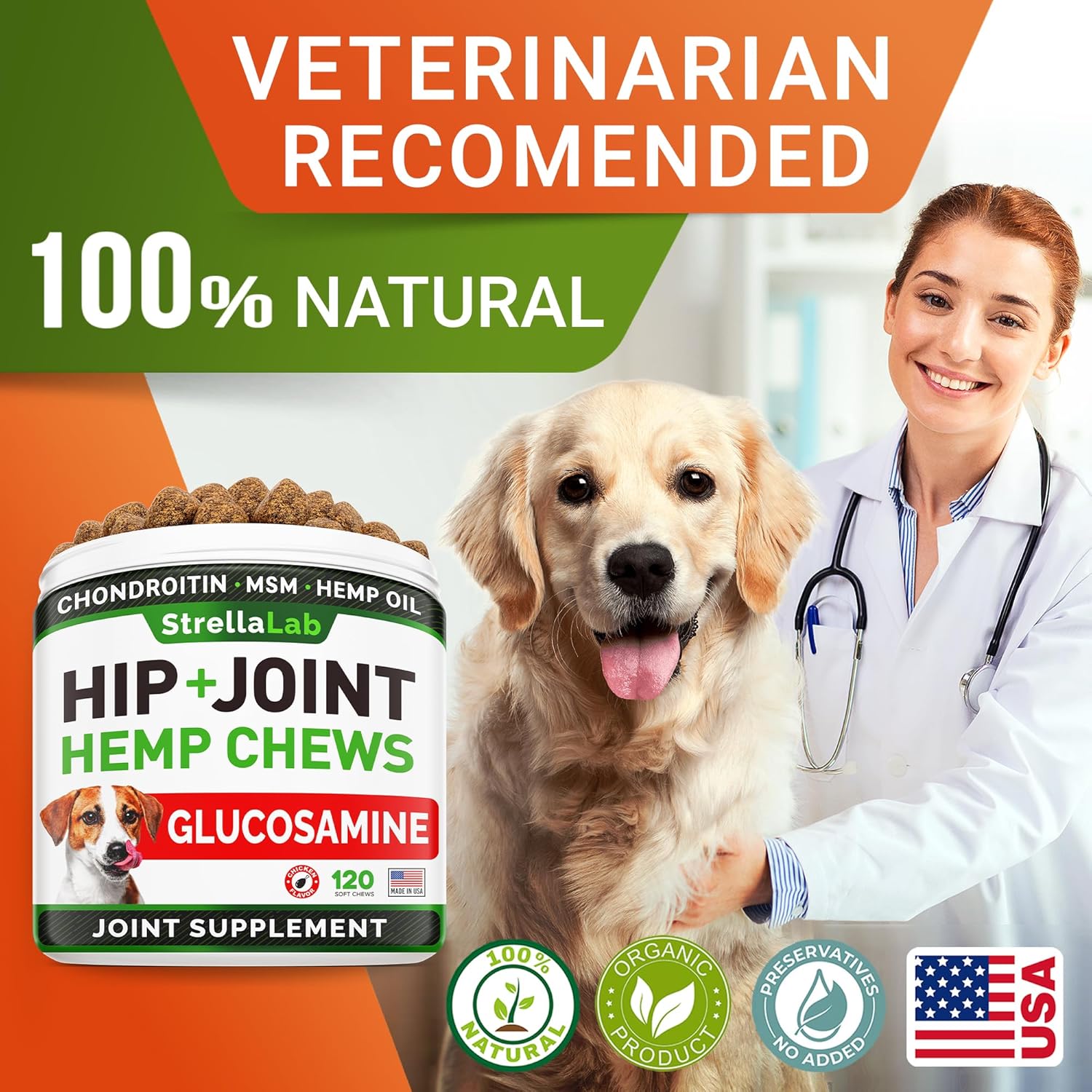 Hemp Treats - Glucosamine Dog Joint Supplement + Omega 3 - w/Hemp Oil - Chondroitin, MSM - Advanced Mobility Chews - Joint Pain Relief - Hip & Joint Care - Chicken Flavor - 120 Ct - Made in USA-6