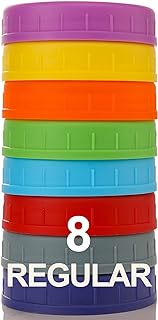 AOZITA 8 Pack REGULAR Mouth Mason Jar Lids for Ball, Kerr and More - Colored Plastic Storage Caps for Mason/Canning Jars - Leak-Proof, Dishwasher Safe & Food Grade