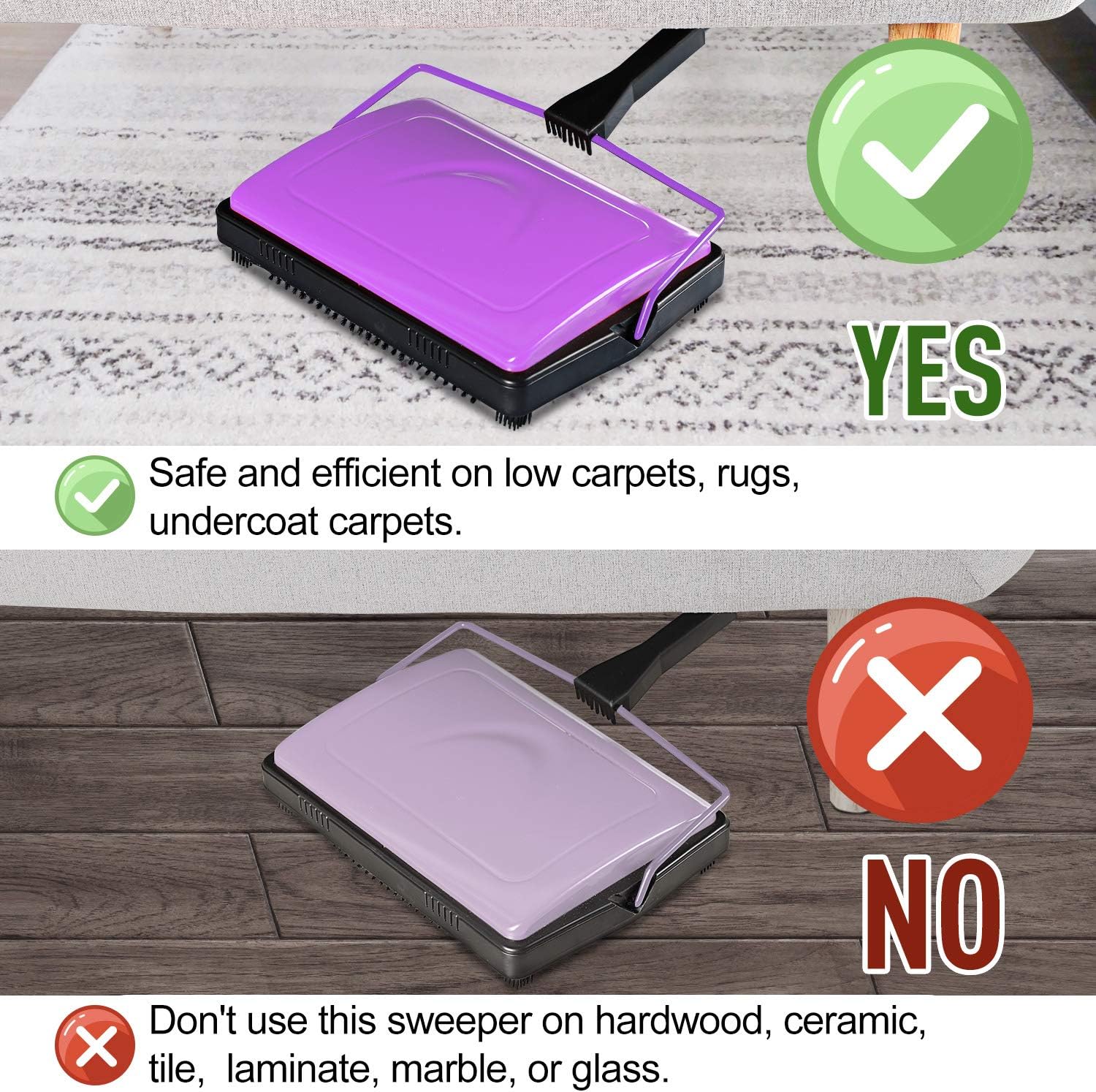 Yocada Carpet Sweeper Cleaner for Home Office Low Carpets Rugs Undercoat Carpets Pet Hair Dust Scraps Paper Small Rubbish Cleaning with a Brush-2