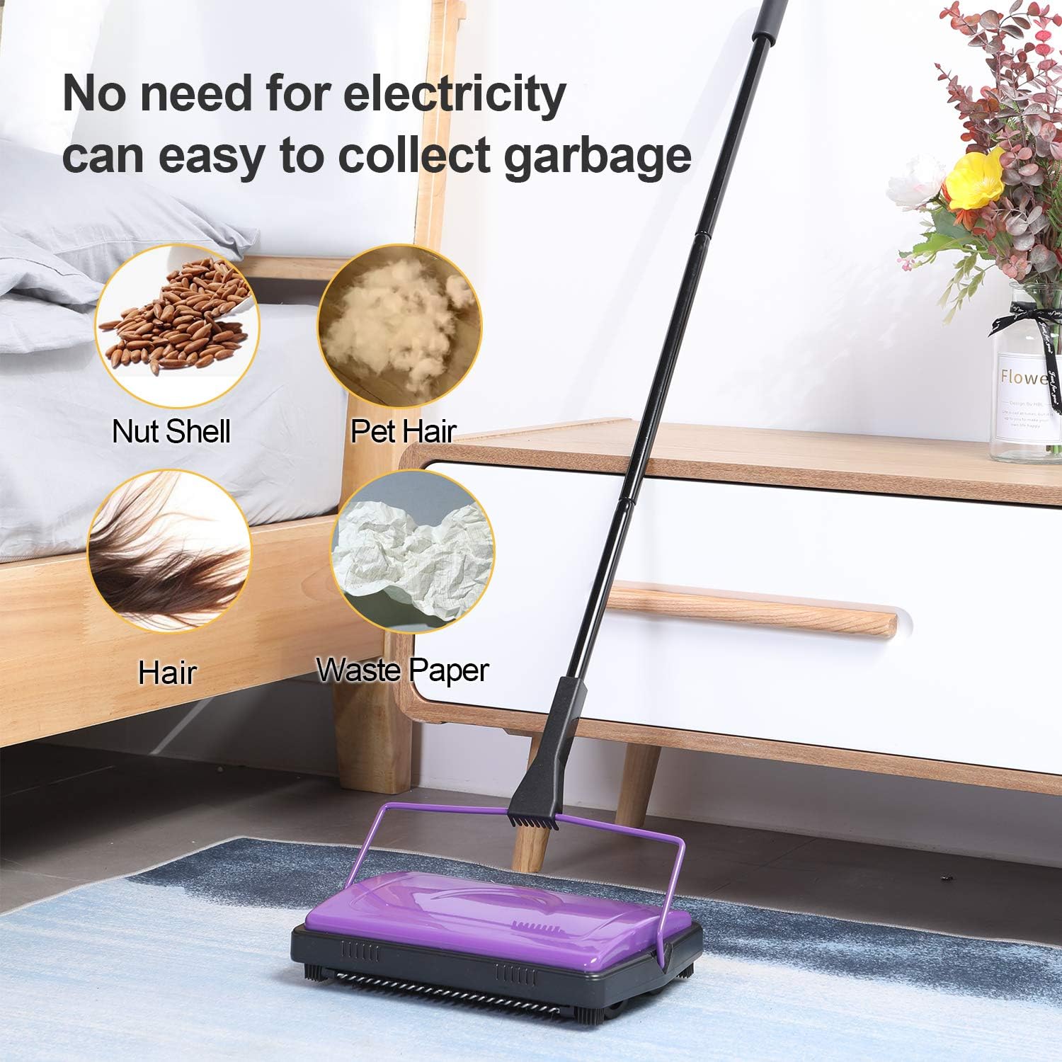 Yocada Carpet Sweeper Cleaner for Home Office Low Carpets Rugs Undercoat Carpets Pet Hair Dust Scraps Paper Small Rubbish Cleaning with a Brush-6