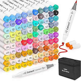 Caliart 101 Colors Brush & Chisel Alcohol Markers for Adult Coloring Book, Dual Tip Artist Sketch Art Markers, Aesthetic Cute Preppy Stuff School Supplies, Pens for Lettering Drawing Cards Planner