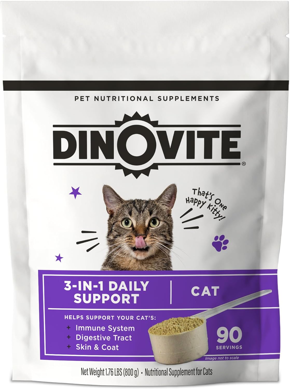 Dinovite for Cats Supplement - Immune + Digestive, Skin + Coat Support, Vitamins, Minerals, Omega 3, Enzymes, Probiotics. Reduces Shedding, Dry Skin, Itching, Stinking, Bald Spots, Seasonal Issues-0