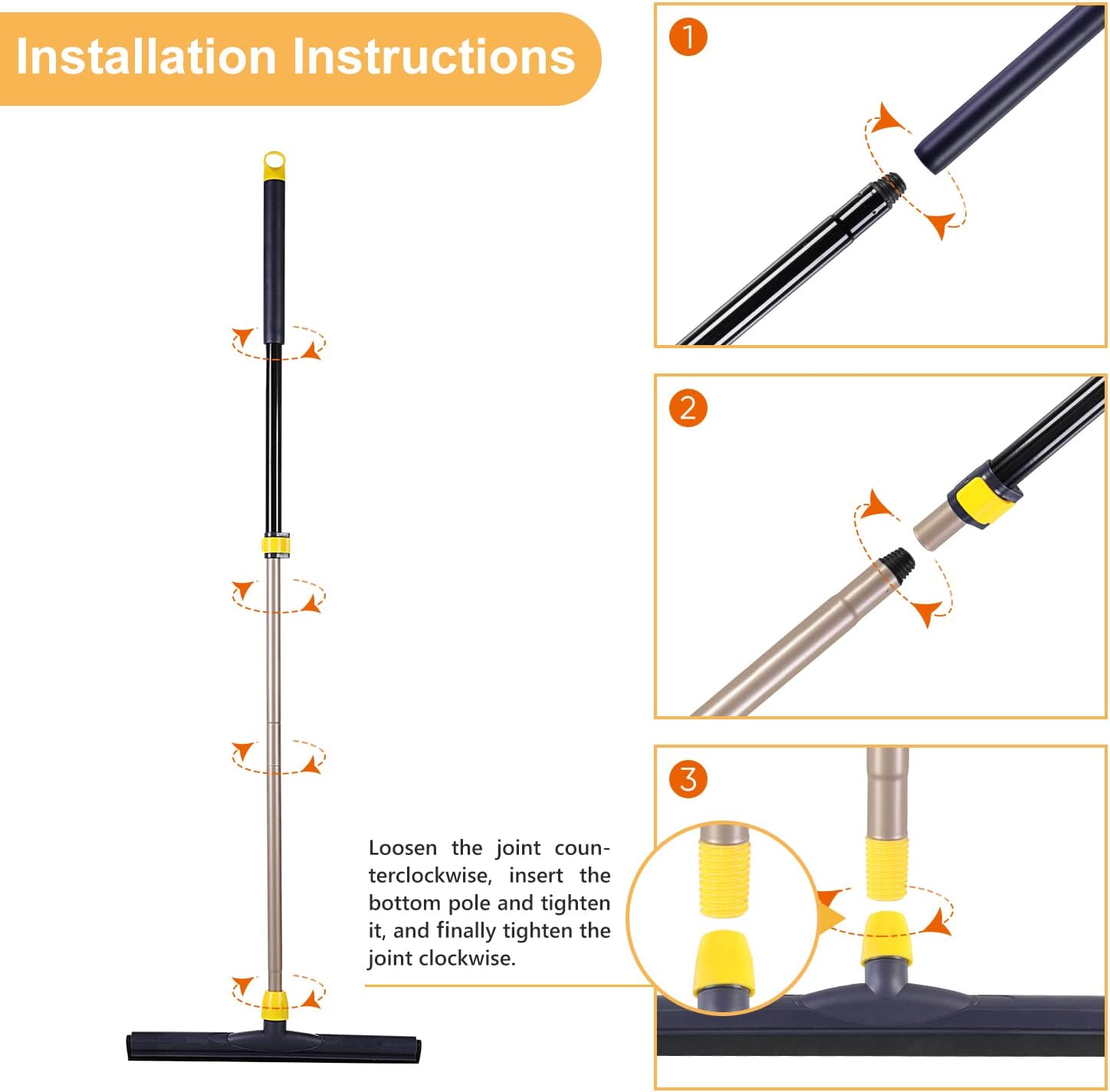 Yocada Floor Squeegee Scrubber Adjustable Telescopic Pole Heavy Duty Household Broom EVA Foam Blade for Garage Courtyard Shower Bathroom Floor Marble Glass Tile Water Foam Cleaning-2