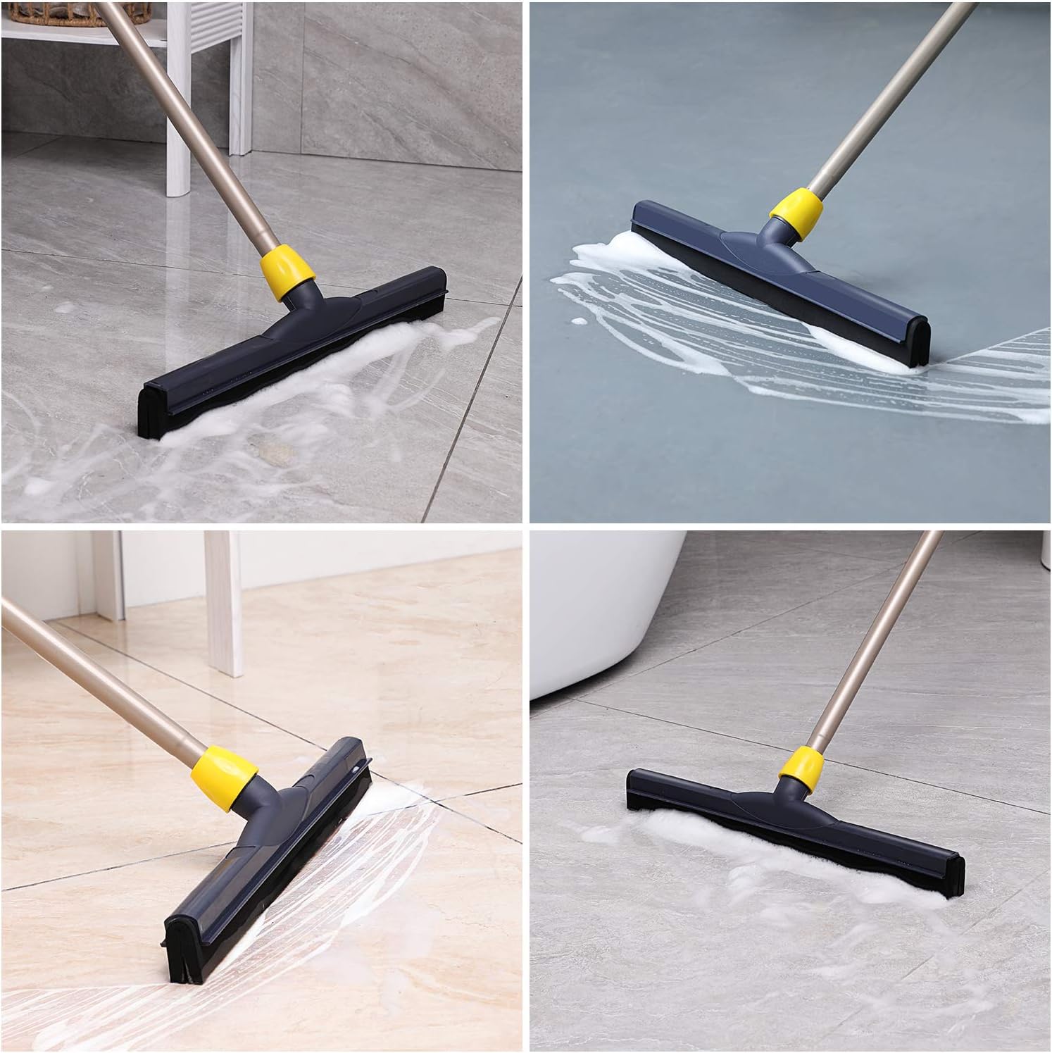 Yocada Floor Squeegee Scrubber Adjustable Telescopic Pole Heavy Duty Household Broom EVA Foam Blade for Garage Courtyard Shower Bathroom Floor Marble Glass Tile Water Foam Cleaning-6