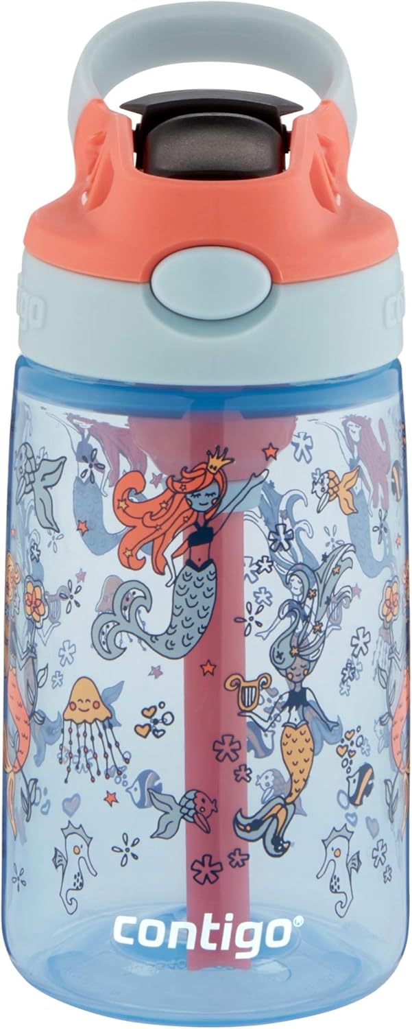 Contigo Kids Straw Water Bottle with AUTOSPOUT Lid, 14oz, Mermaids-0