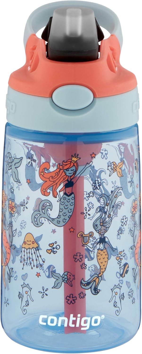 Contigo Kids Straw Water Bottle with AUTOSPOUT Lid, 14oz, Mermaids-1