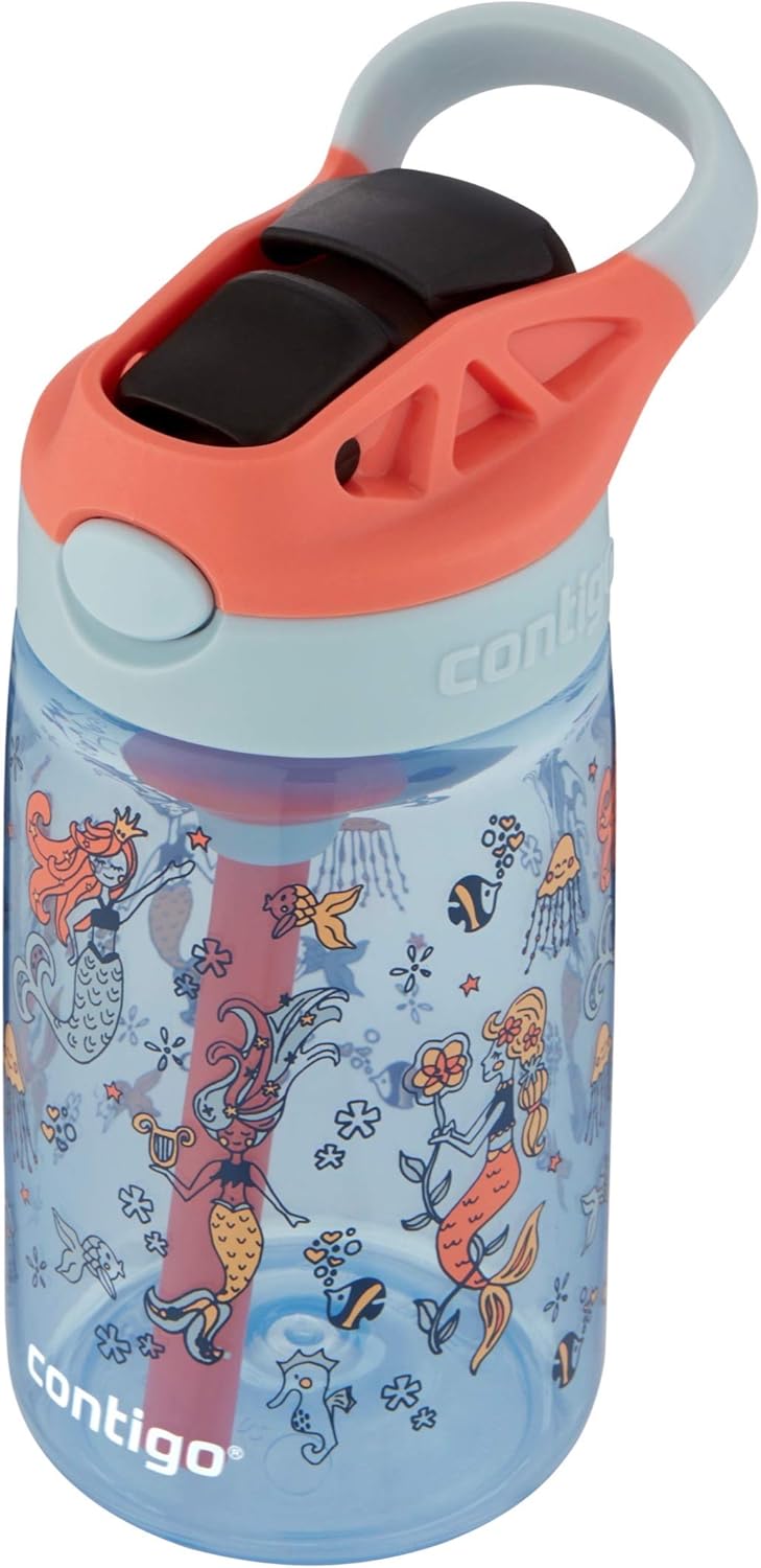 Contigo Kids Straw Water Bottle with AUTOSPOUT Lid, 14oz, Mermaids-2