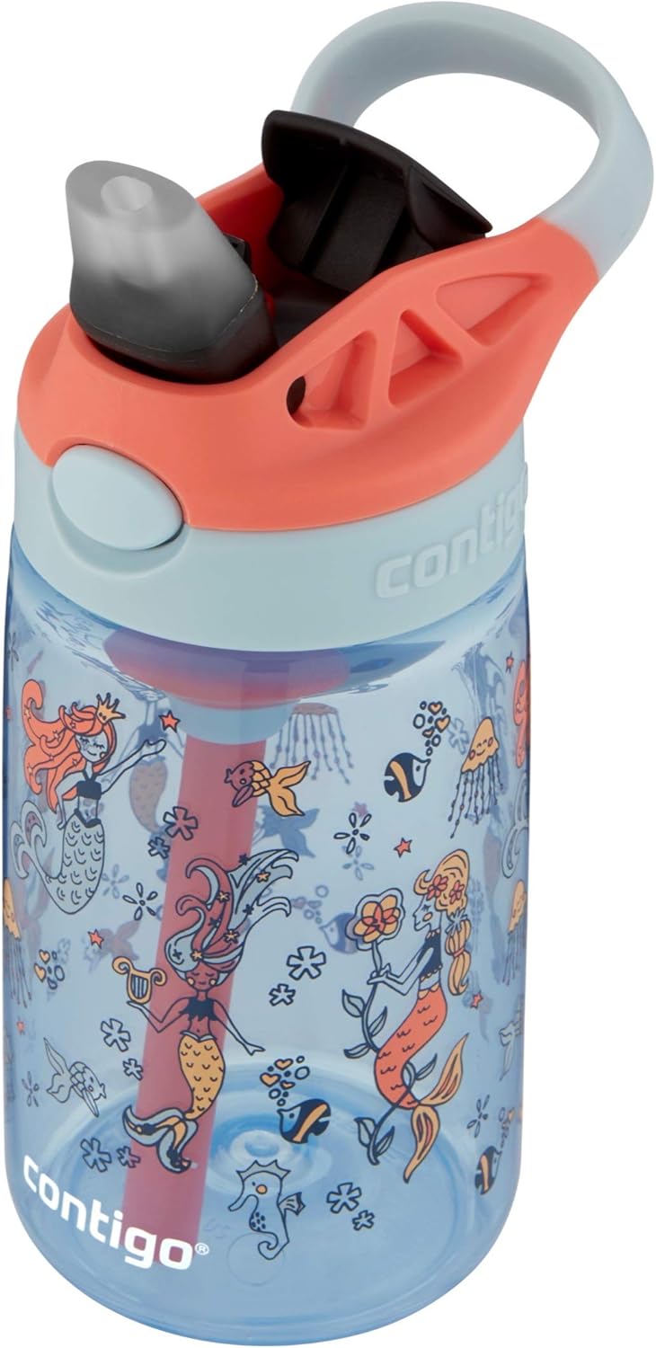 Contigo Kids Straw Water Bottle with AUTOSPOUT Lid, 14oz, Mermaids-3