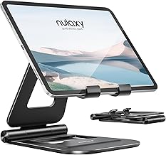 Nulaxy Aluminum Dual Foldable iPad Stand, Fully Adjustable Desktop Tablet Holder, iPad Accessories for Office Kindle Compatible with Mobile Devices iPad Pro/Air/Mini, iPhone Pro/Max/Plus, Black